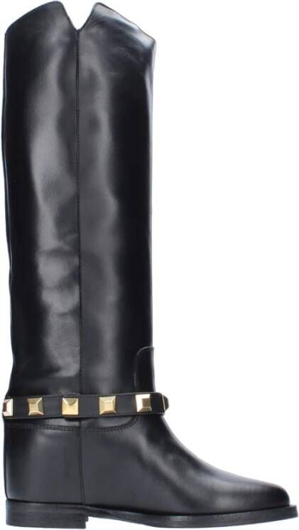 Via Roma 15 Ankle Boots van Leer met Gouden Details Black Dames