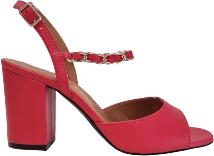 Via Roma 15 Koraalrode leren ketting sandalen Red Dames