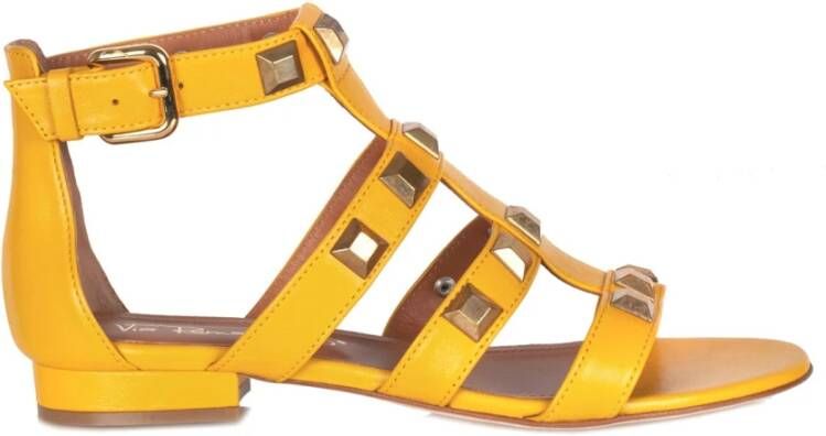 Via Roma 15 Studded Leren Sandalen Ronde Neus Yellow Dames