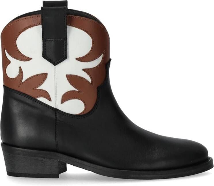 Via Roma 15 Tricolor Texan Bootie met Leren Details Black Dames