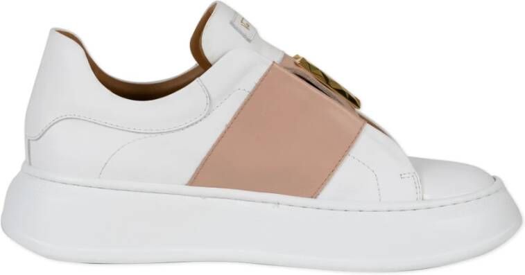 Via Roma 15 Witte Leren Sneakers met Gouden V-Detail White Dames