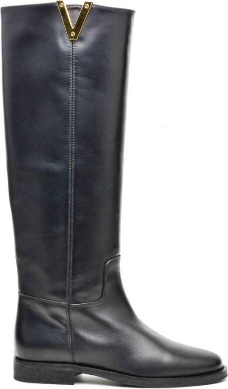 Via Roma 15 Zwarte Leren Laars 43cm Schacht Black Dames