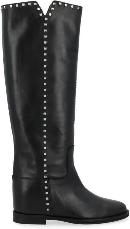 Via Roma 15 Zwarte leren laarzen met zilveren studs Black Dames