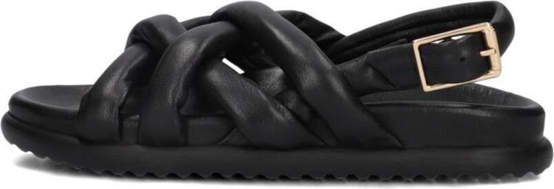 Via Vai Zwarte Leren Kruisband Sandalen Black Dames