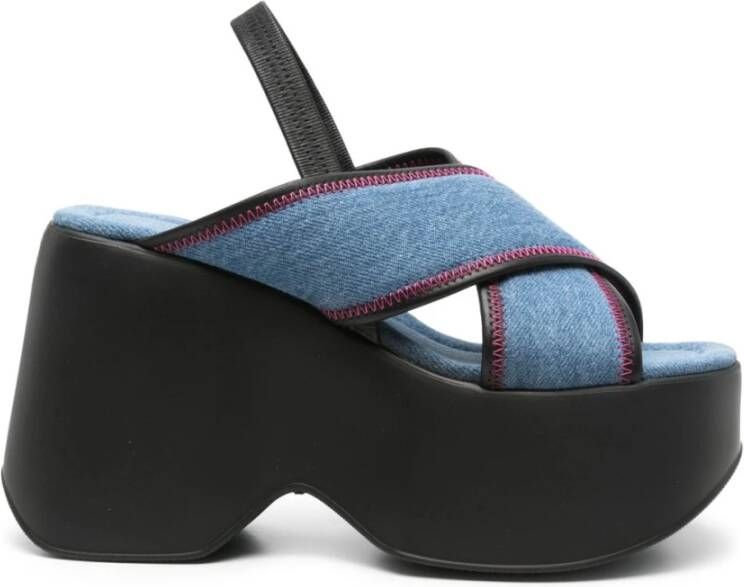 Vic Matié Denim Crossover Strap Platform Sandalen Blue Dames