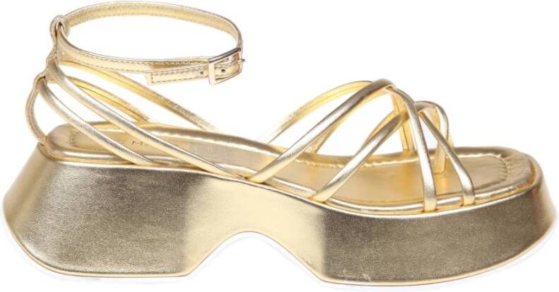 Vic Matié Gouden Leren Sandalen met Vierkante Neus Yellow Dames