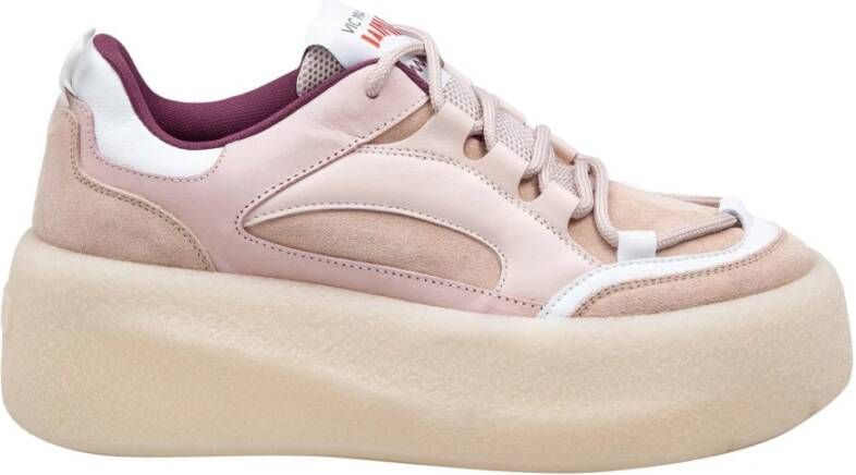 Vic Matié Roze Leren en Suède Platform Sneakers Pink Dames