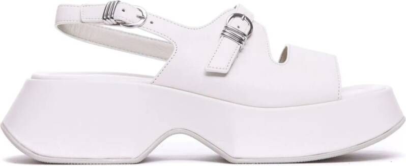 Vic Matié Witte Leren Plateau Sandalen met Gesp White Dames