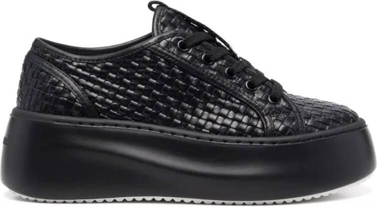 Vic Matié Zwarte leren casual sneakers Black Dames