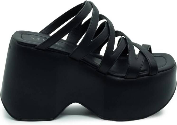 Vic Matié Zwarte leren Crossover Slipper Black Dames