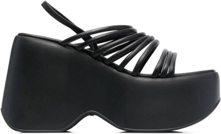 Vic Matié Zwarte Leren Plateau Sandalen Black Dames