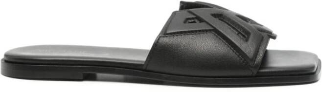 Vic Matié Zwarte Leren Sandalen Vierkante Open Neus Black Dames