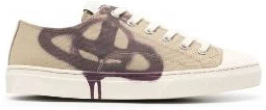 Vivienne Westwood Beige Canvas Sneakers met Orb Logo Beige Dames