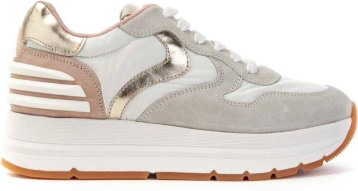 Voile blanche Power Dames Sneakers met Beige Suède en Gouden Details White Dames