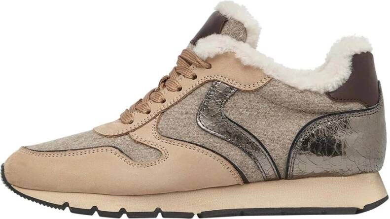 Voile blanche Leather and fabric sneakers Julia FUR Beige Dames