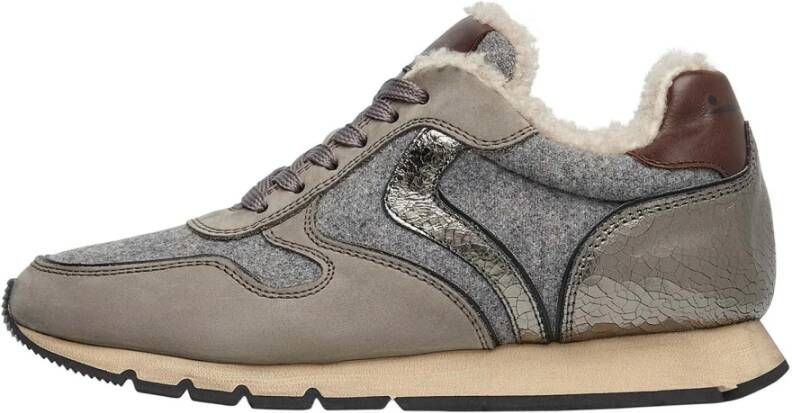 Voile blanche Leather and fabric sneakers Julia FUR Gray Dames