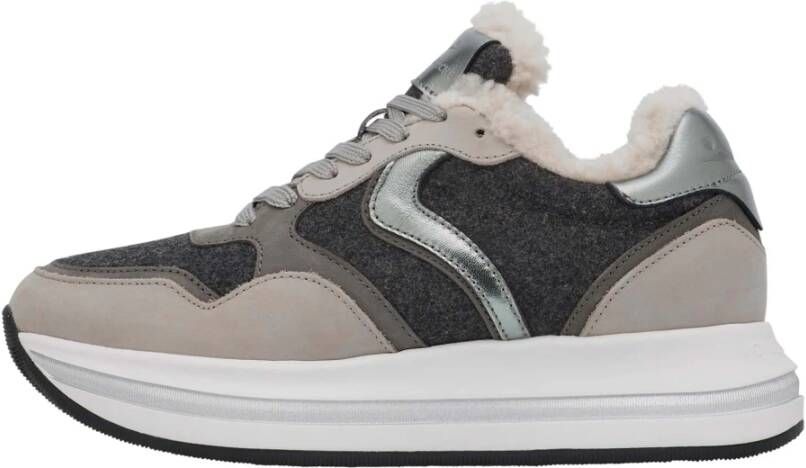 Voile blanche Leather and fabric sneakers Melany Fur. Gray Dames