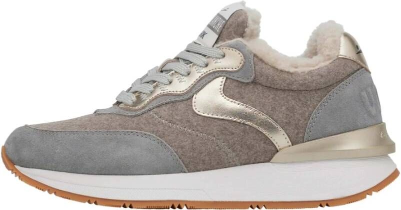 Voile blanche Leather and fabric sneakers Qwark Easy Woman Fur. Gray Dames