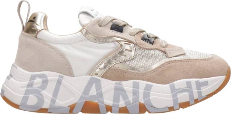 Voile blanche Sneakers met contraststiksels en logo Beige Dames