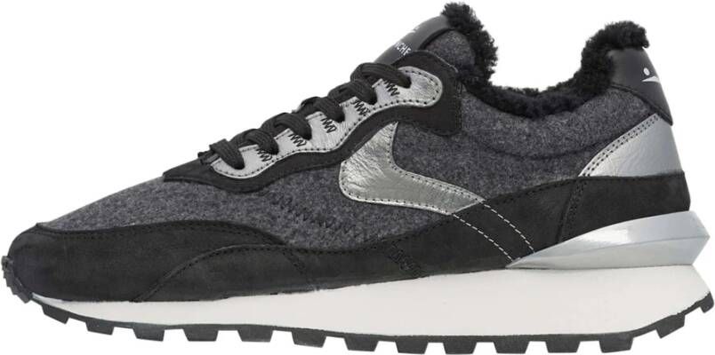 Voile blanche Suede and felt sneakers Qwark Hype FUR Woman Black Dames