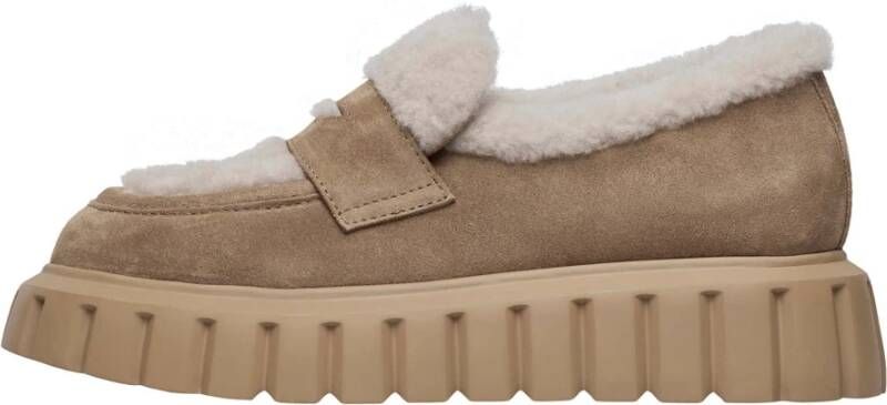 Voile blanche Suede and wool mocassins Grenelle MOK FUR Beige Dames