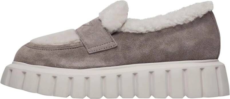 Voile blanche Suede and wool mocassins Grenelle MOK FUR Gray Dames