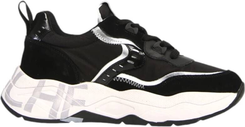 Voile blanche Zwarte Sneakers met Leren en Stoffen Voering Black Dames