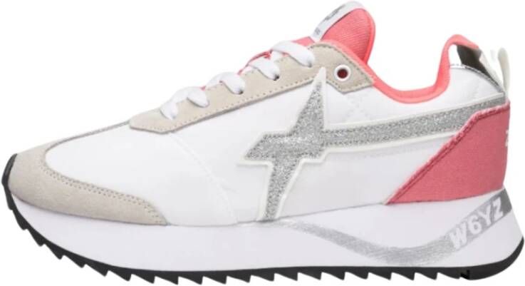 W6Yz Zilveren Glitter Sneaker met Metalen Inzetstukken White Dames