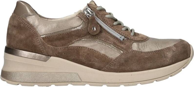 Waldläufer Beige Leren Sneaker met Rits Multicolor Dames