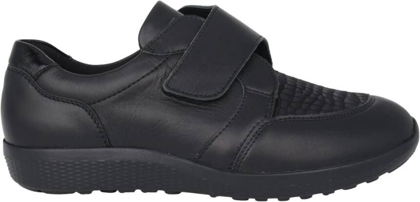 Waldläufer Zwarte leren brede pasvorm sneaker Black Dames