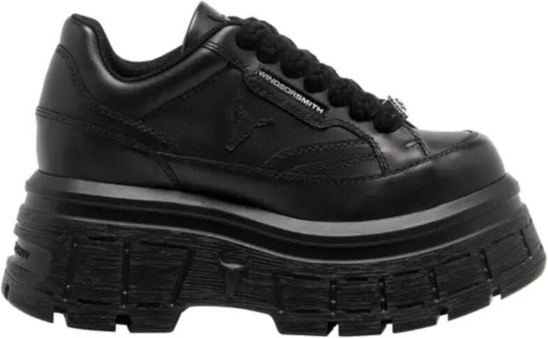 Windsor Smith Leren Platform Sneaker Zwart Wit Black Dames