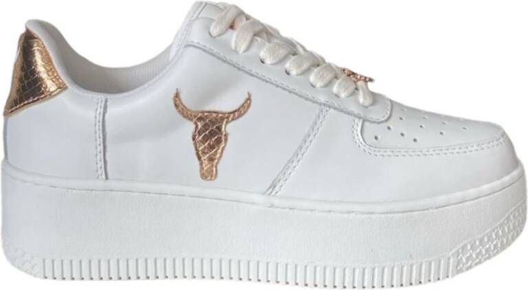 Windsor Smith Leren Witte Sneaker Platform met Goldrose Print White Dames