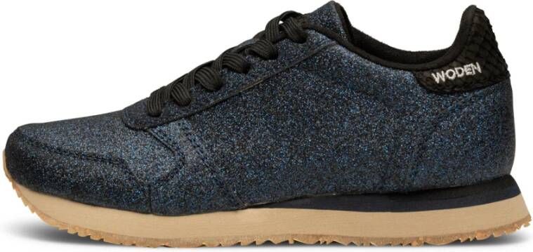 Woden Glitter Sneaker met Visleer Details Blue Dames