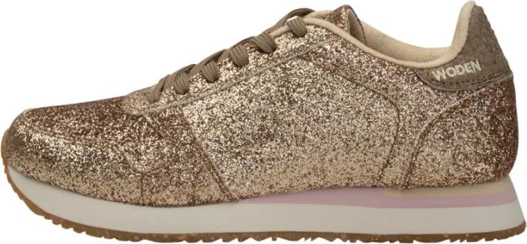 Woden Glitter Sneaker met Visleer Details Yellow Dames