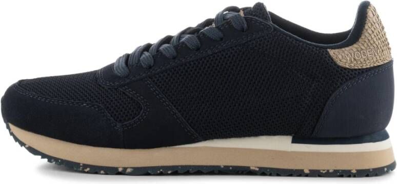 Woden Iconische textiel- en leren sneaker Blue Dames