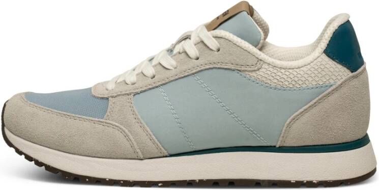 Woden Kleur-geblokkeerde leren sneakers met kurkzool Blue Dames