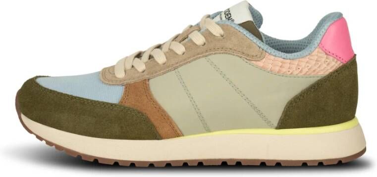 Woden Kleur-geblokkeerde leren sneakers met kurkzool Multicolor Dames