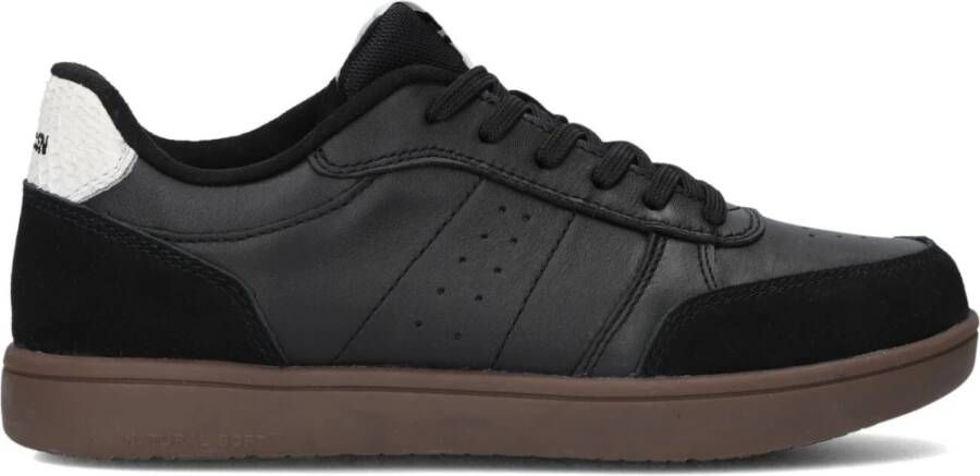 Woden Zwarte Leren Lage Sneakers Black Dames