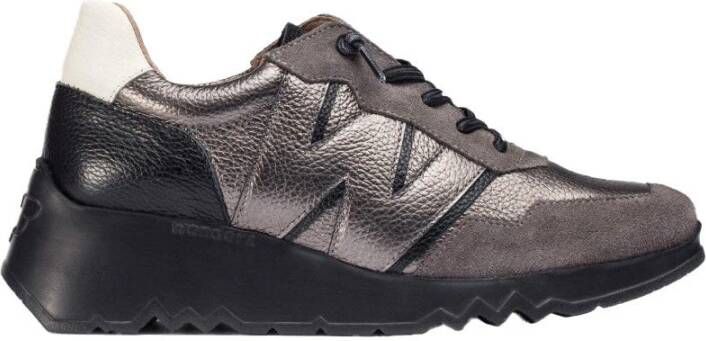 Wonders Grijze Leren Dames Sneaker Gray Dames