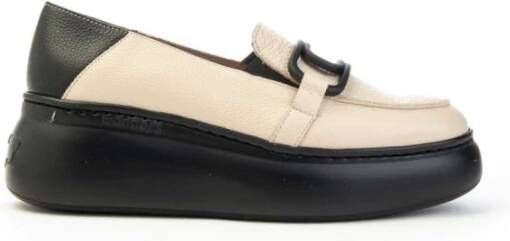 Wonders Zwarte Penny Loafer Platform Schoenen Beige Dames