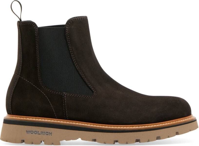 Woolrich Bruine Chelsea Boots Suède Kalfsleer Mannen Brown Heren