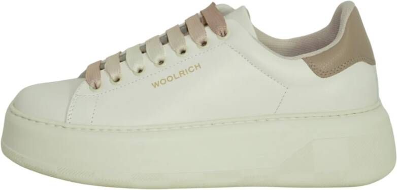 Woolrich Witte Leren Sneakers met Grijze Profielen White Dames