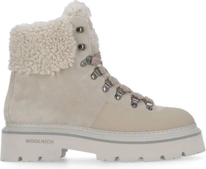 Woolrich Ivoor Suède Enkellaarzen met Bouclé Beige Dames