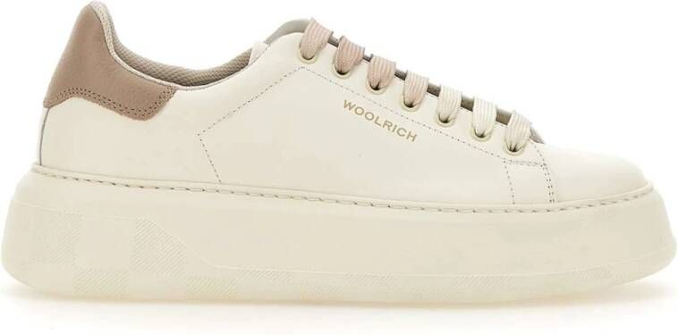 Woolrich Witte Leren Sneakers met Grijze Profielen White Dames