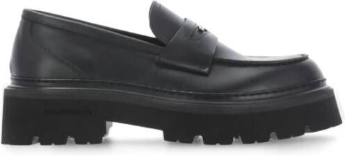 Woolrich Zwarte Leren Loafers Ronde Neus Hak Black Dames