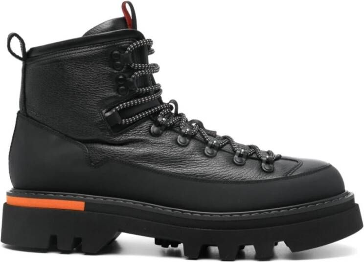 Woolrich Zwarte leren veterschoenen Black Heren