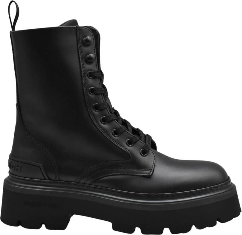 Woolrich Zwarte Veterschoenen Platte Schoenen Elegante Stijl Black Dames