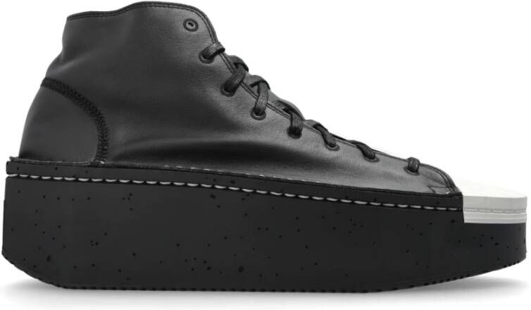 Y-3 Zwarte Leren Sneakers Ronde Neus Black Heren