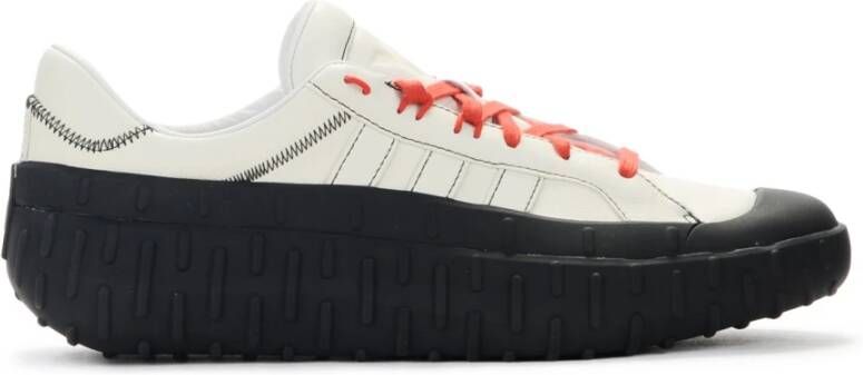 Y-3 Witte en Zwarte Leren Sneaker met Oranje Veters White Heren