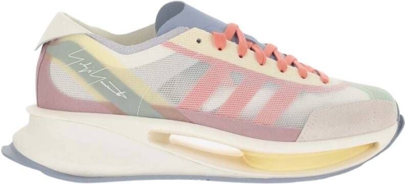 Y-3 Witte Mesh Leren Sneakers Veters Logo Pink Dames